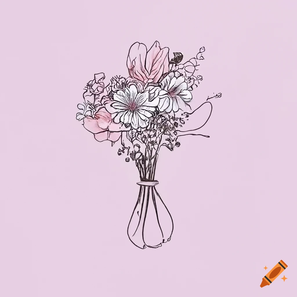 fine line drawing of a birth flower bouquet
