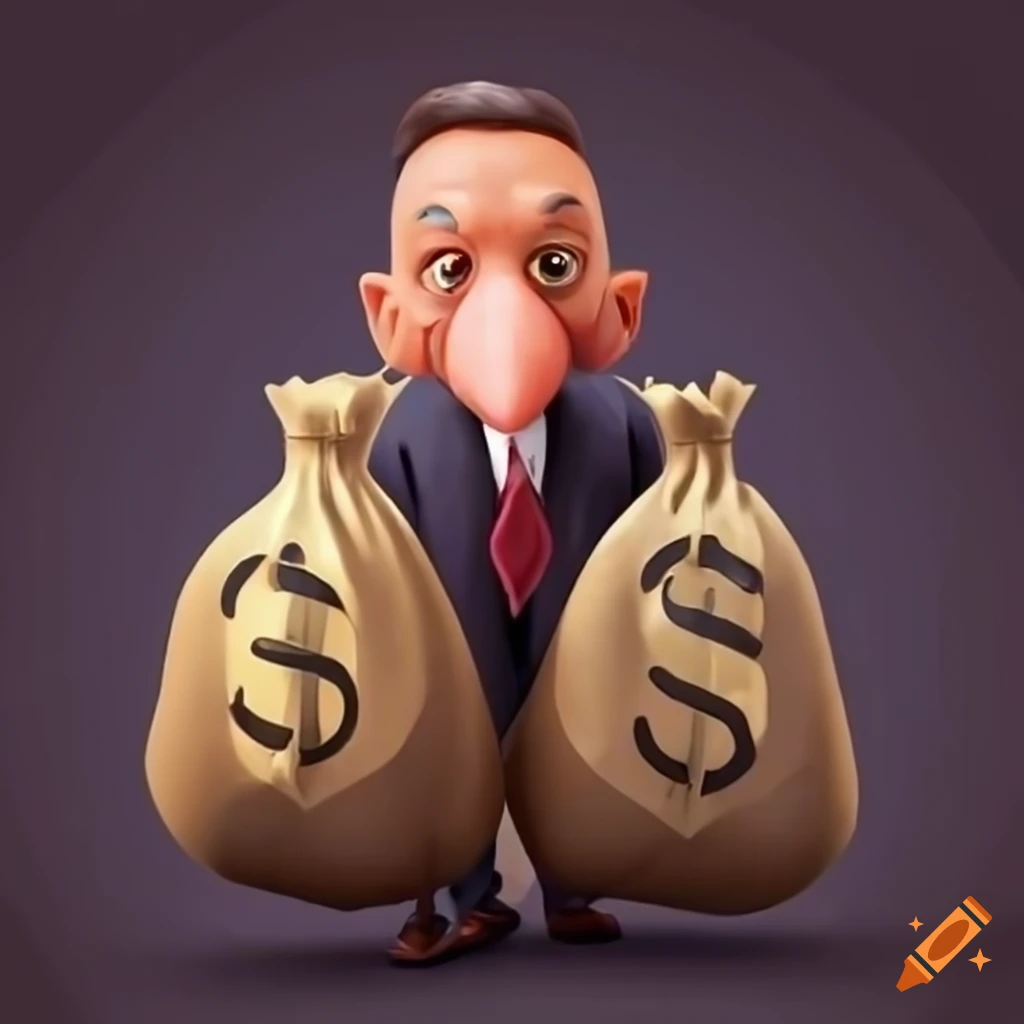 Cartoon Character With Money Bags And Big Nose On Craiyon