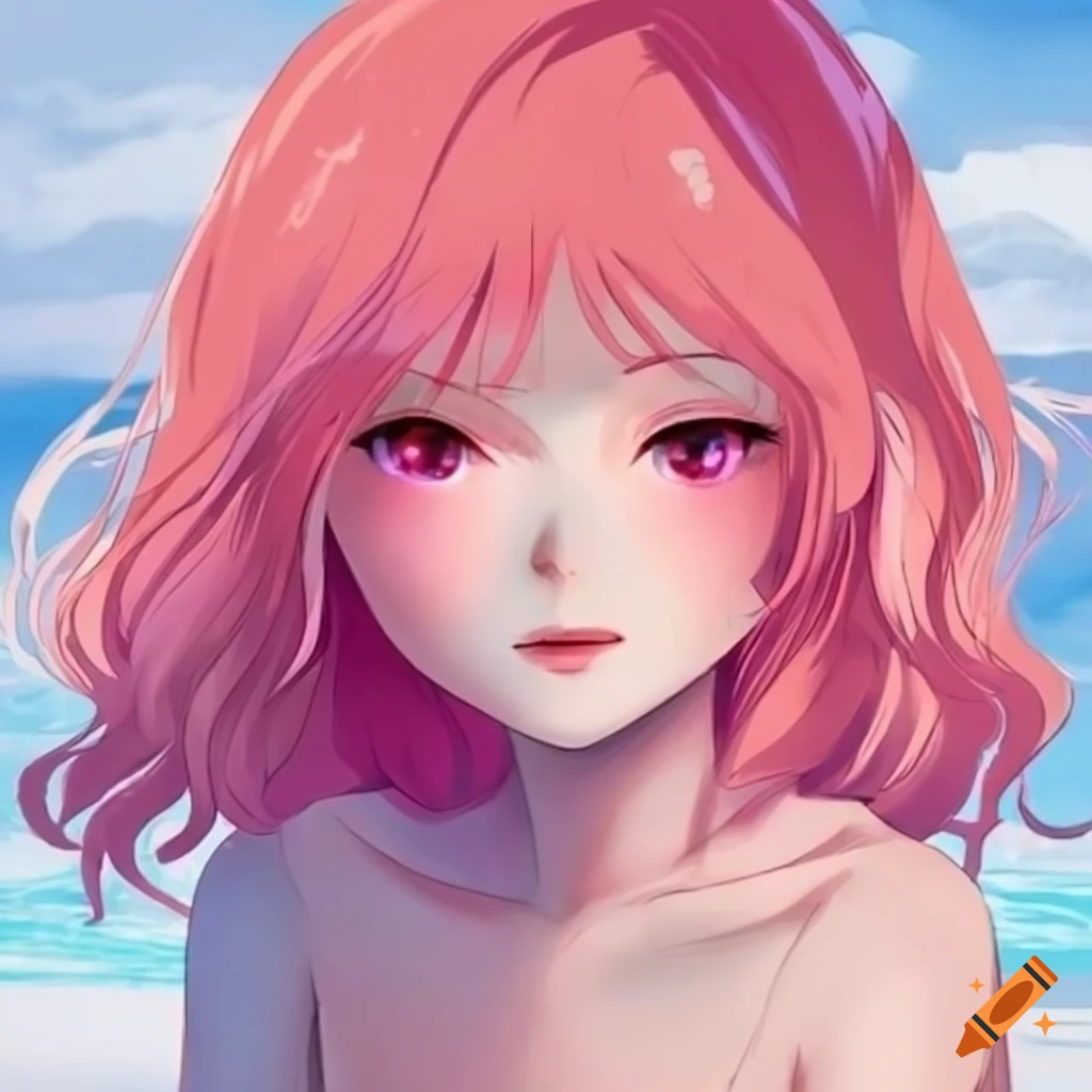 Character Illustration Of An Anime Girl With Red Hair And Pink Eyes On Craiyon