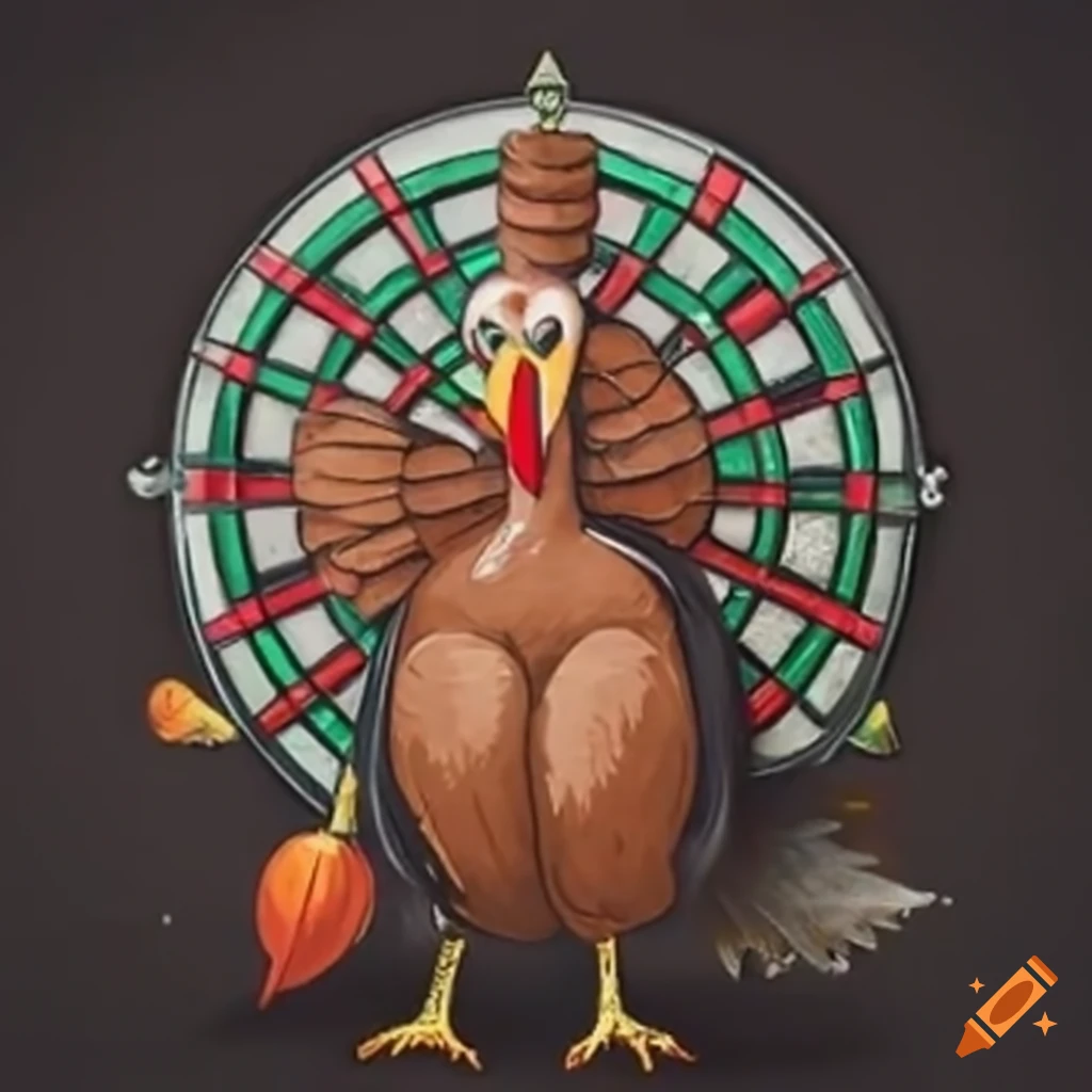 Turkey playing darts on Thanksgiving