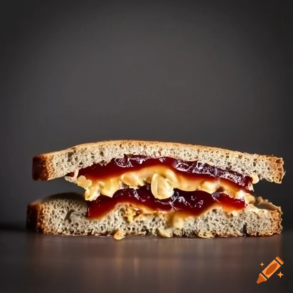 Funny and messy peanut butter jelly sandwich on Craiyon