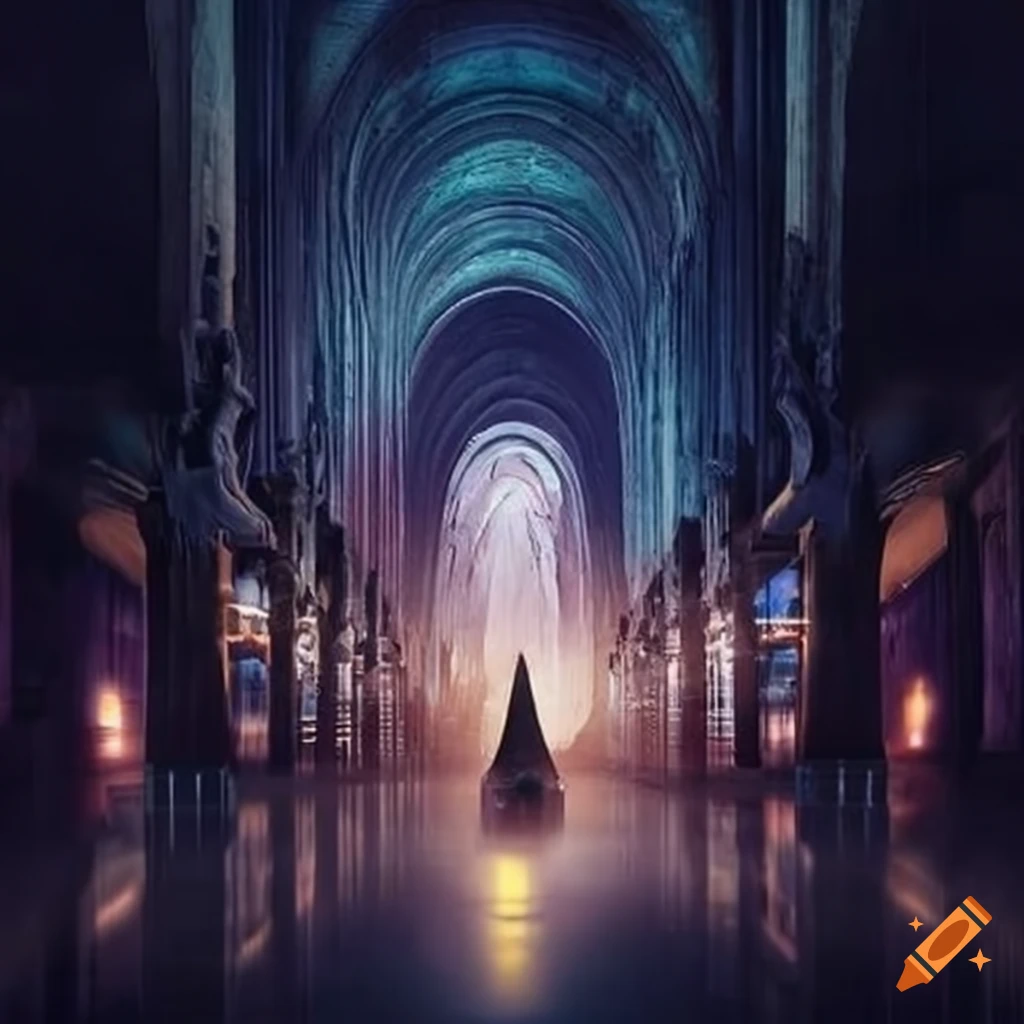 image of an underground city with sparkling crystals
