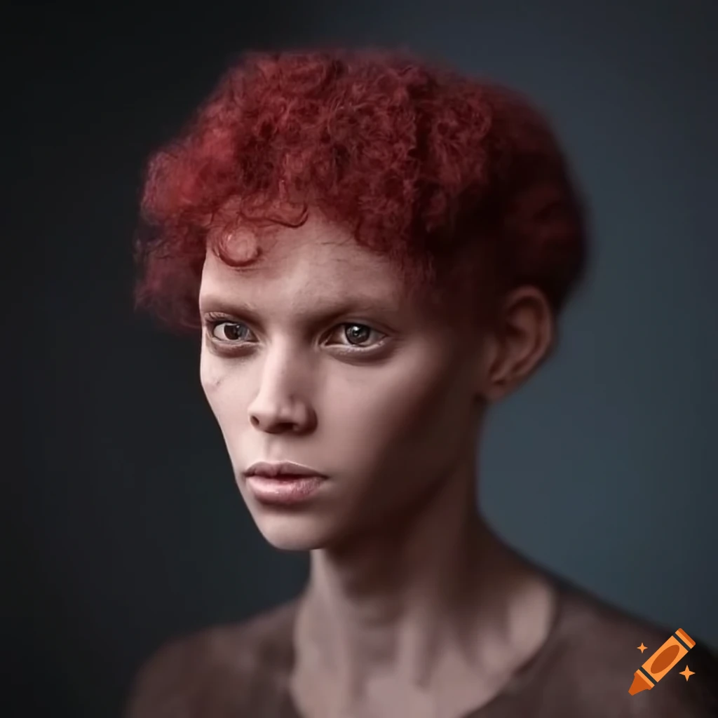character design of a maroon-haired humanoid alien man