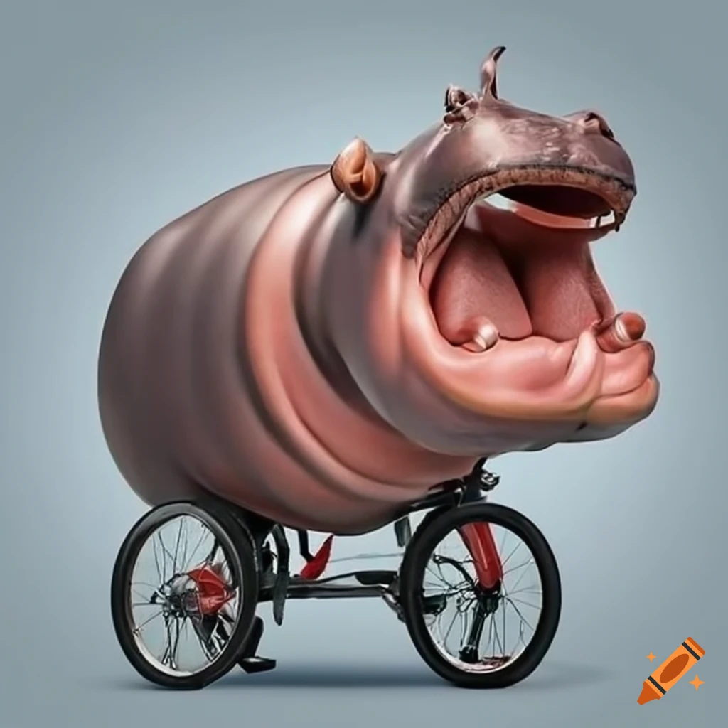 funny image of a hippopotamus riding a bike