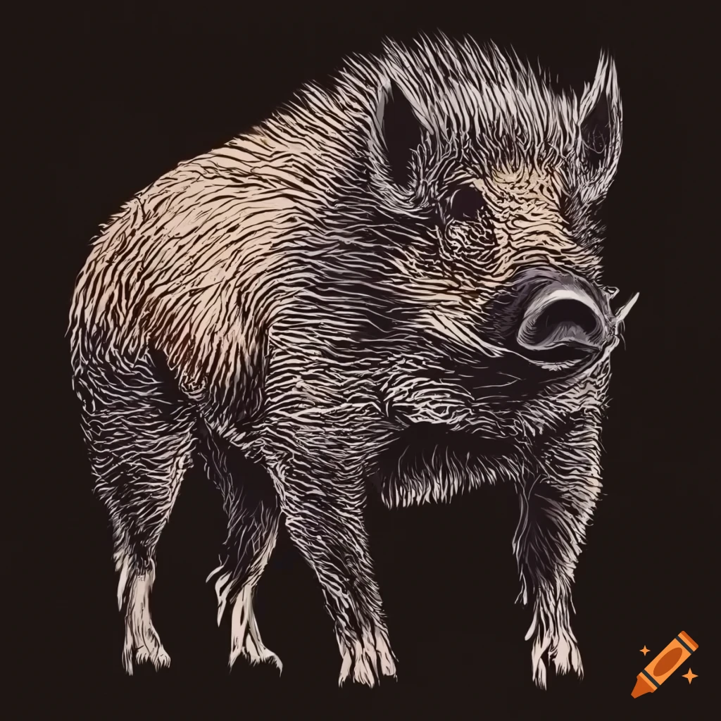 vector illustration of a realistic wild boar