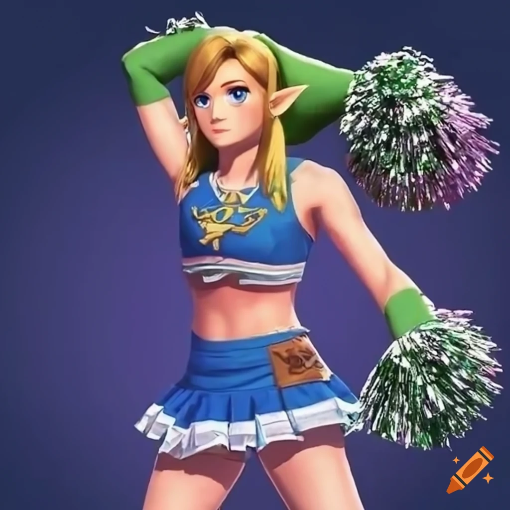 Cosplay of link from the legend of zelda as a cheerleader on craiyon