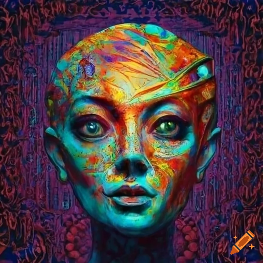 Abstract artwork with alien sitting