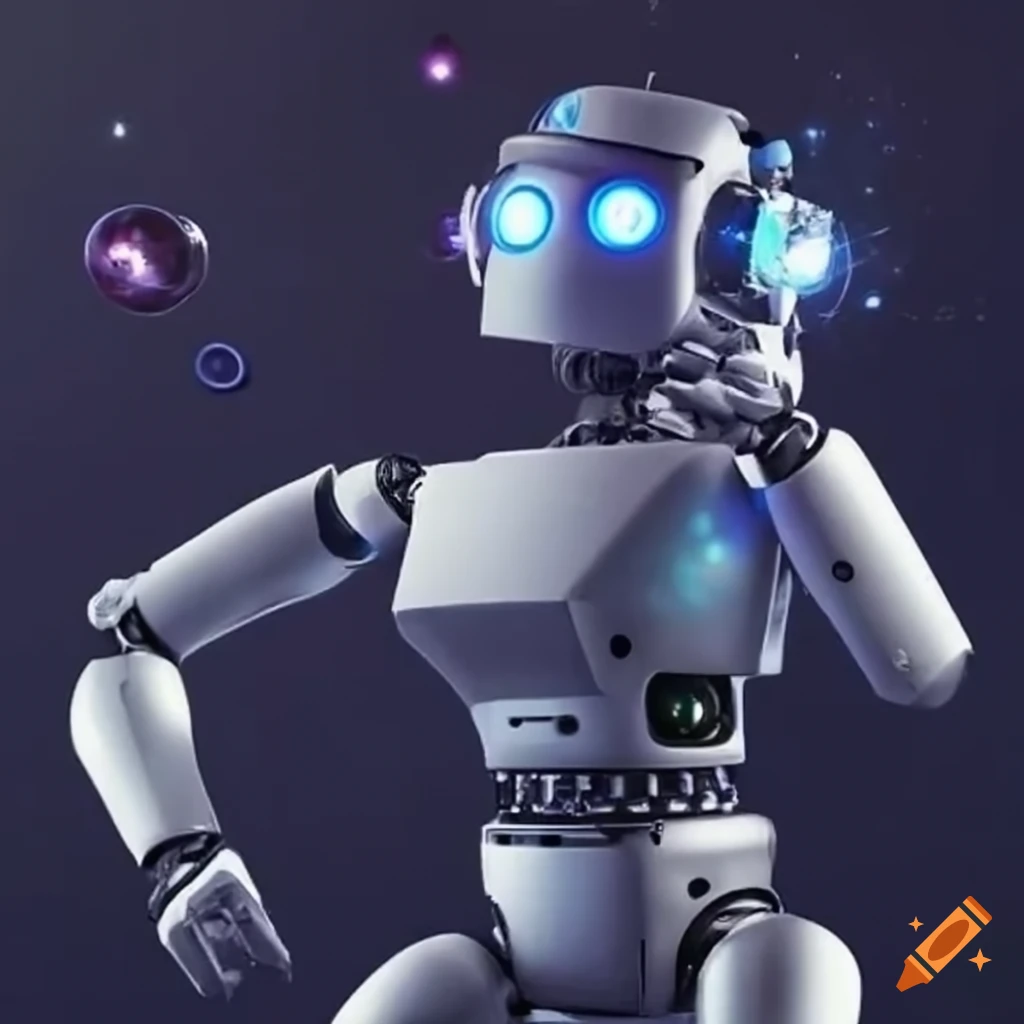 techno space robot DJ dancing