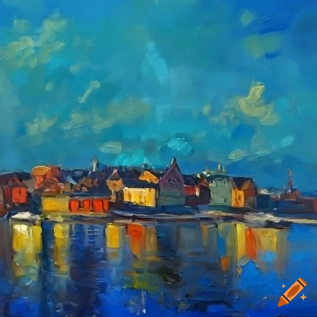 oil painting of Oslo old town from above