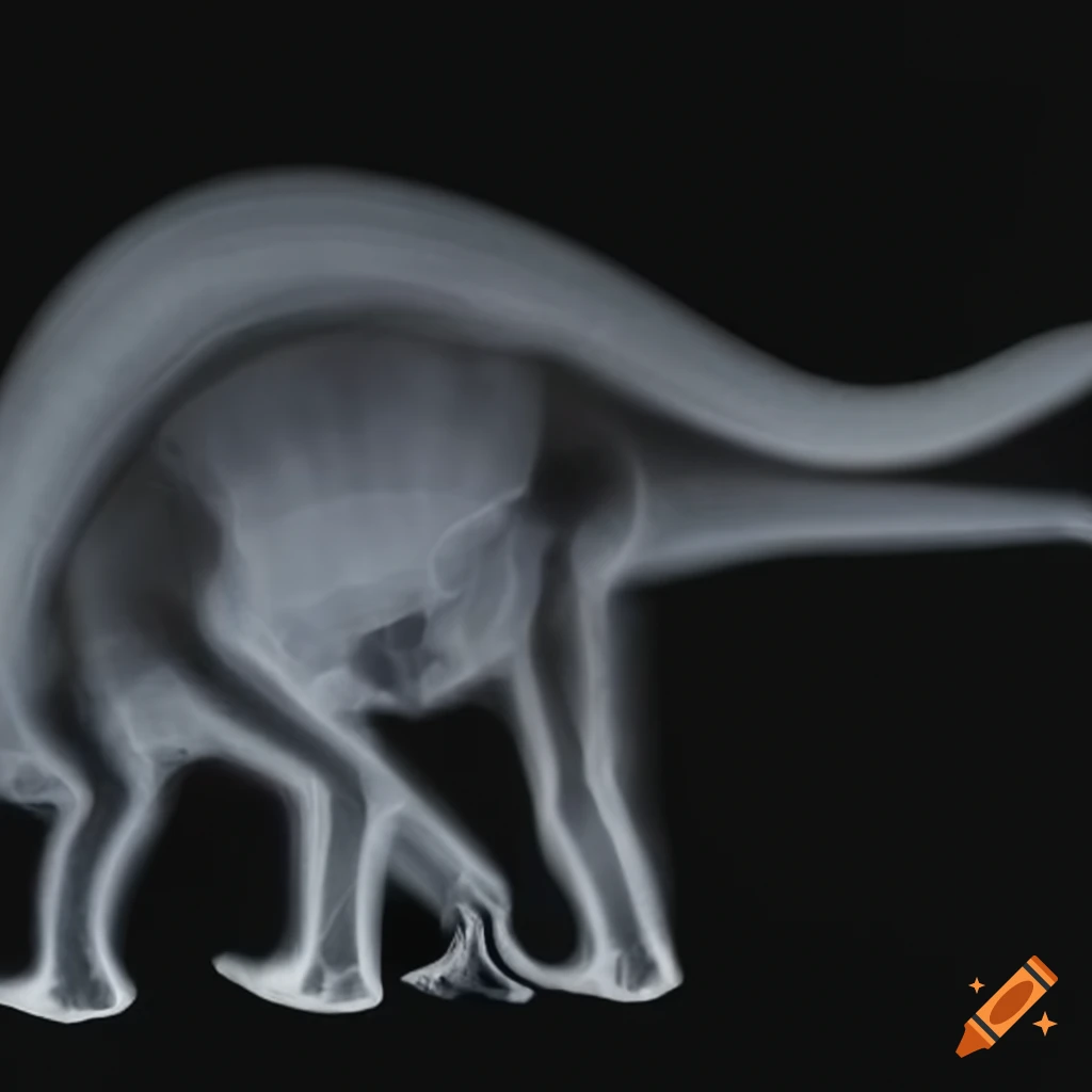 Xray of a toy dinosaur with broken bones on Craiyon
