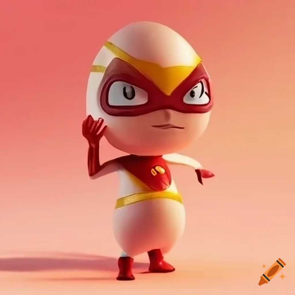 Cartoon illustration of an egg superhero with legs on Craiyon