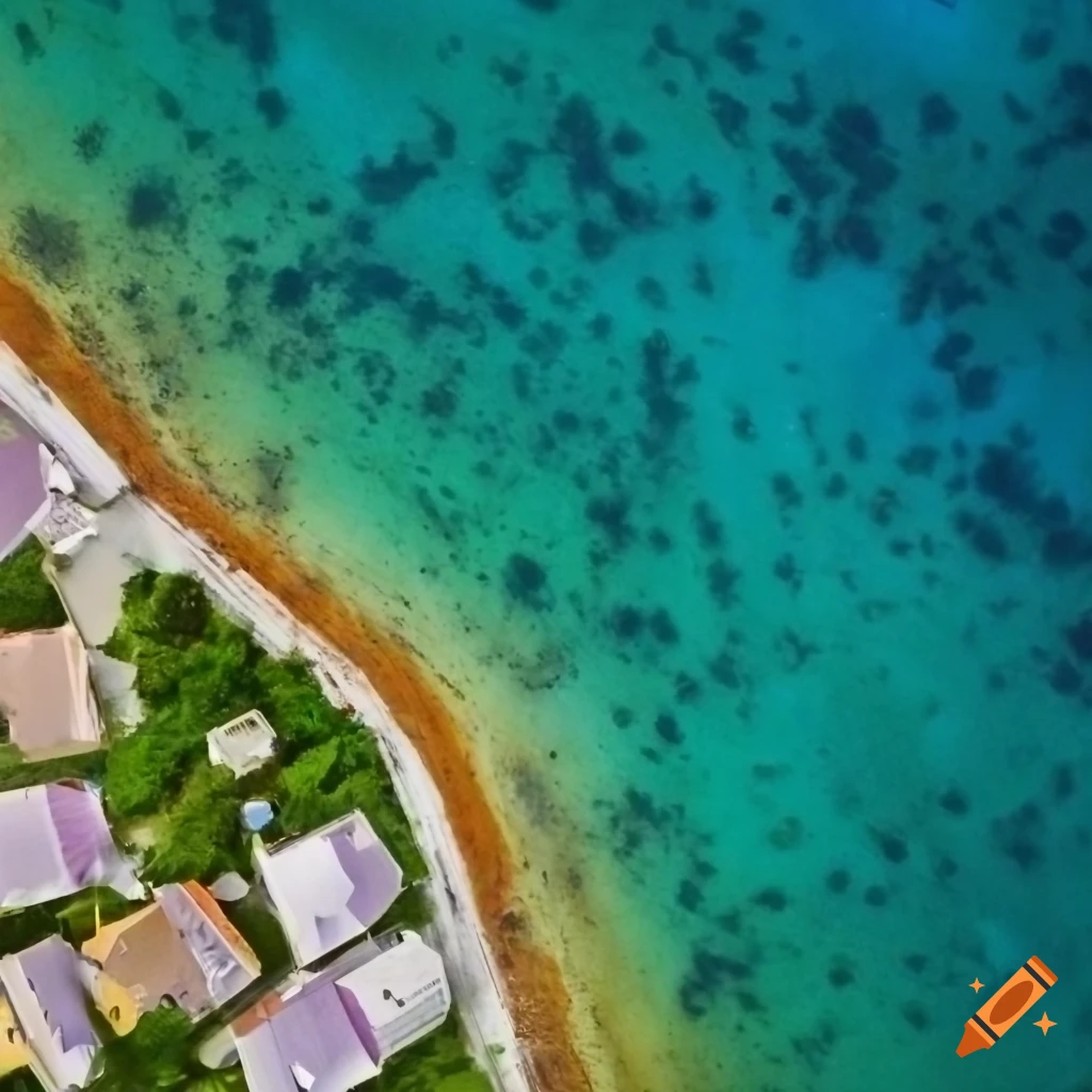 aerial view of an island with summer houses