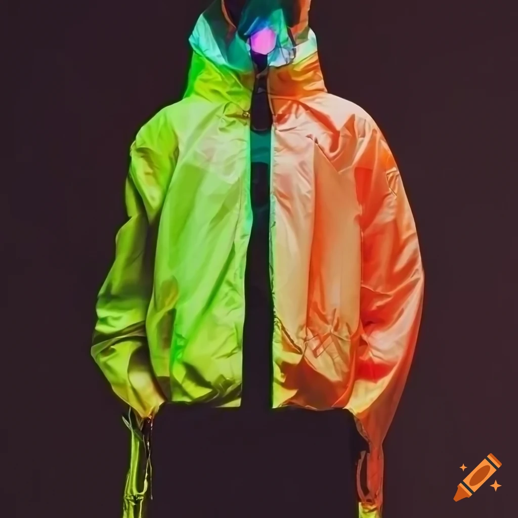 Neon streetwear windbreaker jacket by raf simons on Craiyon