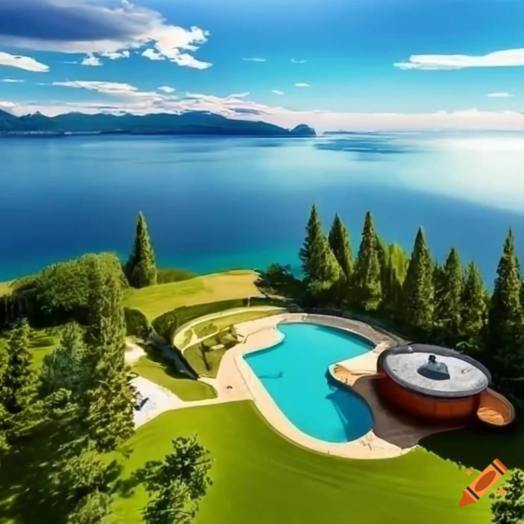 panoramic view of mansions with sports activities
