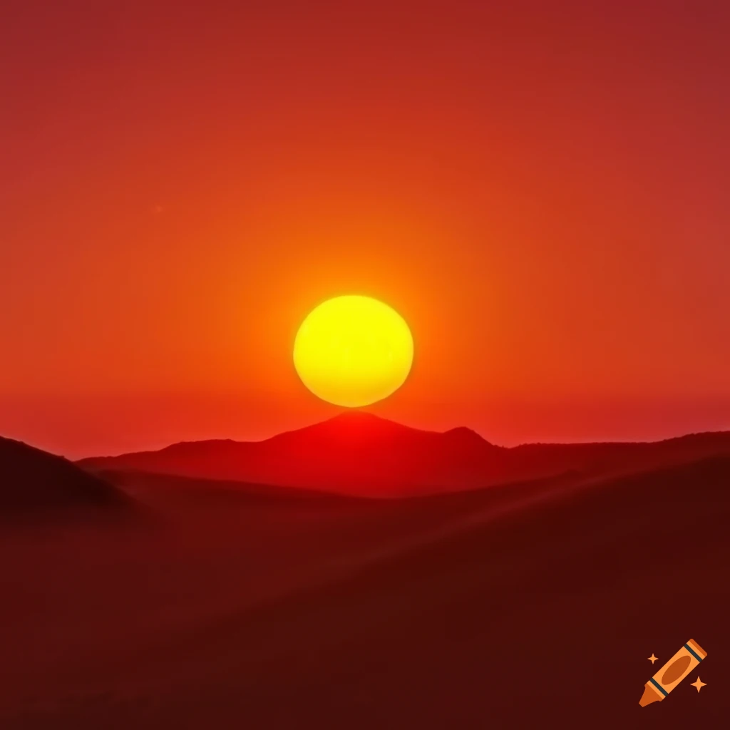 Vibrant desert landscape with red sun on Craiyon