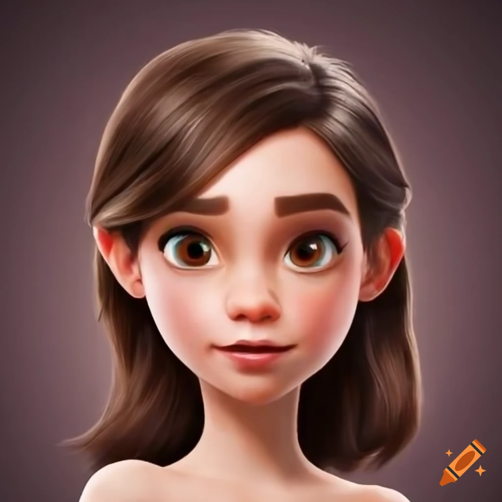Girl With Fair Skin And Dark Brown Medium Hair In Disney Pixar Style On Craiyon