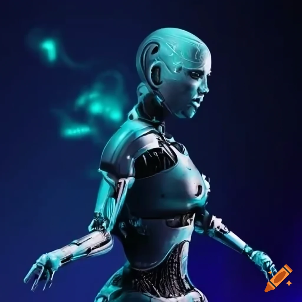 futuristic robot DJ dancer with aliens