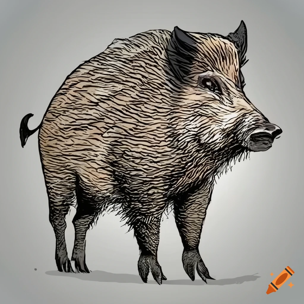 realistic wild boar drawing