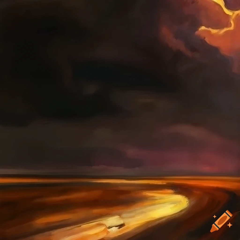diptych thunderstorm: cars on a highway at dusk in Edward Hopper style