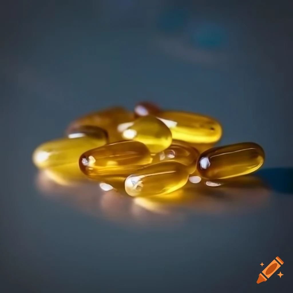 Sunlight shining on fish oil capsules on Craiyon