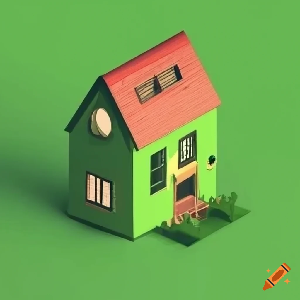 Drawing Of A Green Isometric Tiny House On Craiyon