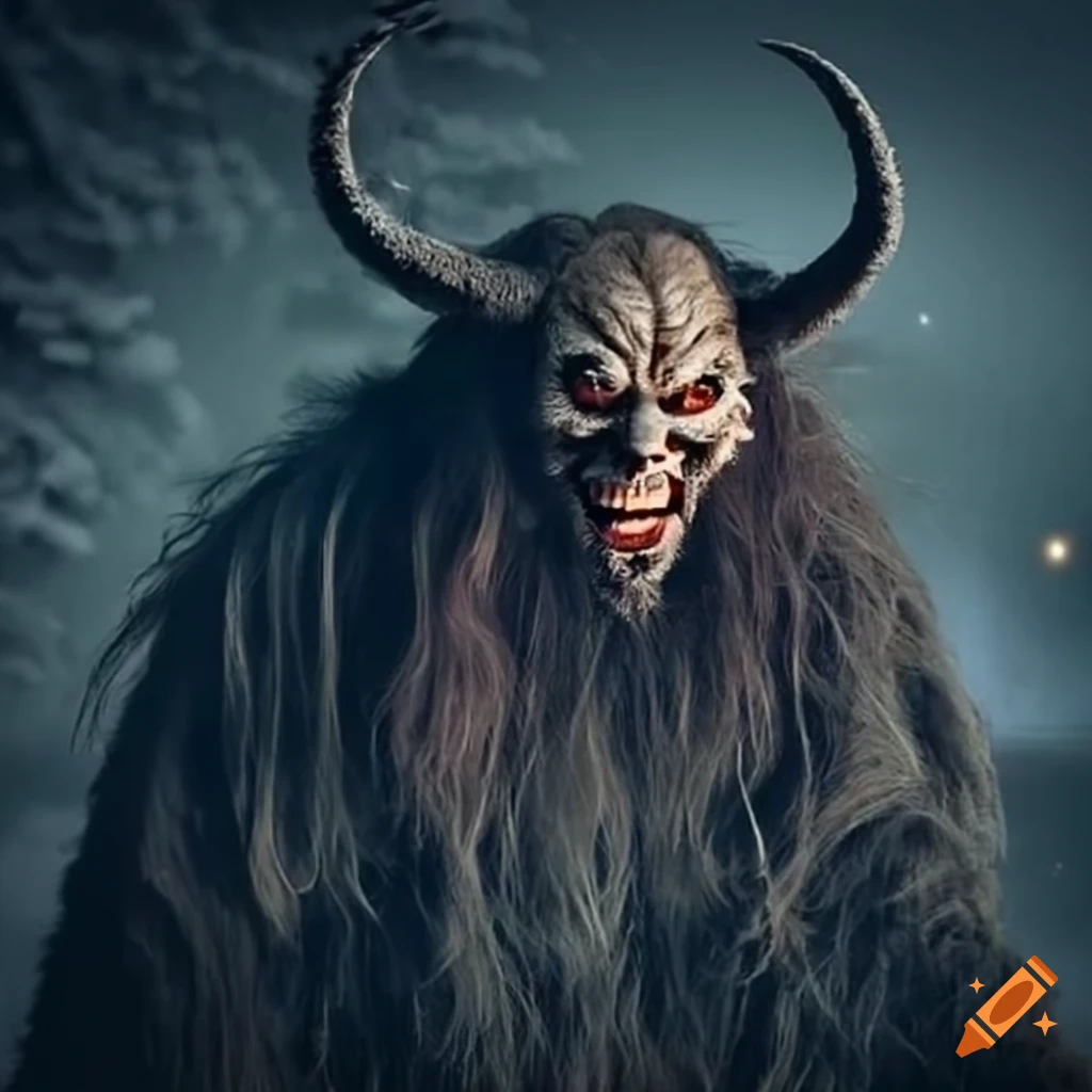 photo of a Krampus in a snowy forest