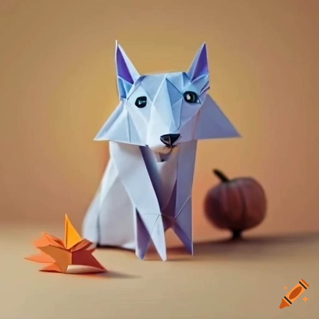 origami wolf on a thanksgiving-themed background