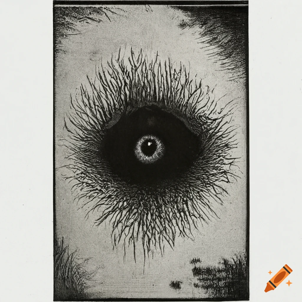 Black and white acid etching artwork