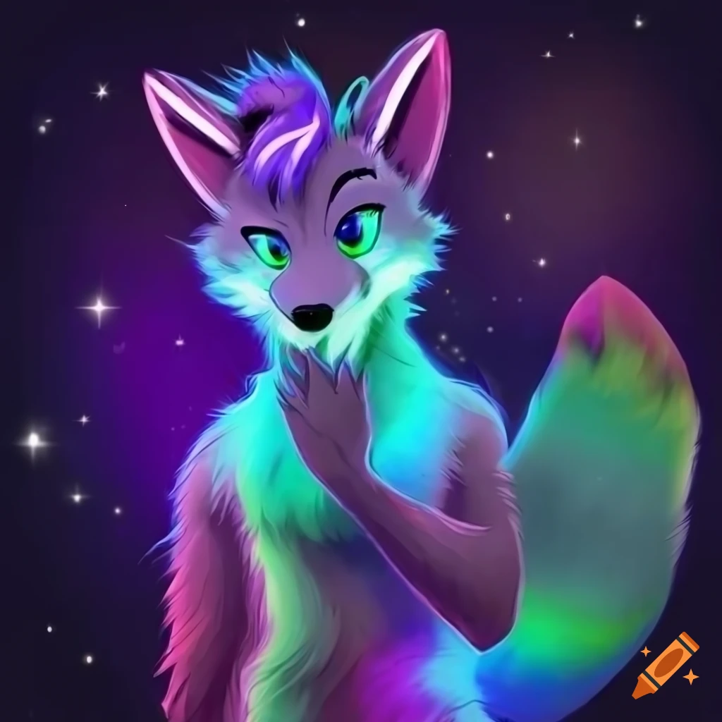 Colorful illustration of a fox furry with rainbow wings on Craiyon
