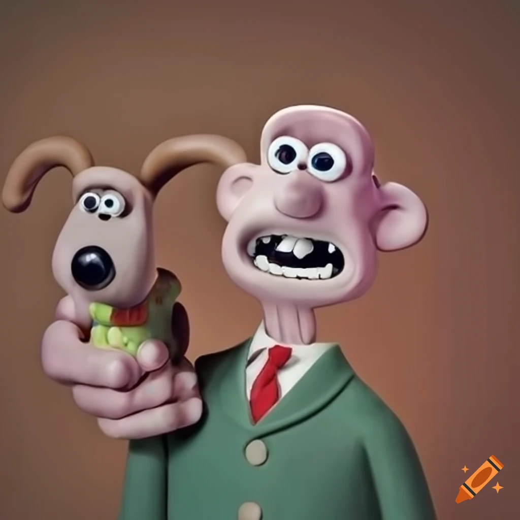 Wallace from wallace and gromit holding a gromit mug on Craiyon