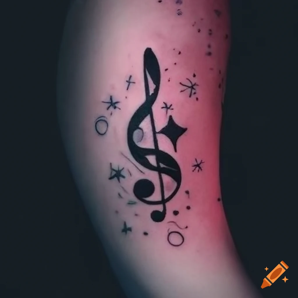 small detailed fender guitar wrapped inside a large treble clef tattoo  design idea