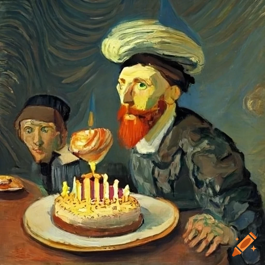 Birthday greetings from famous artists on Craiyon