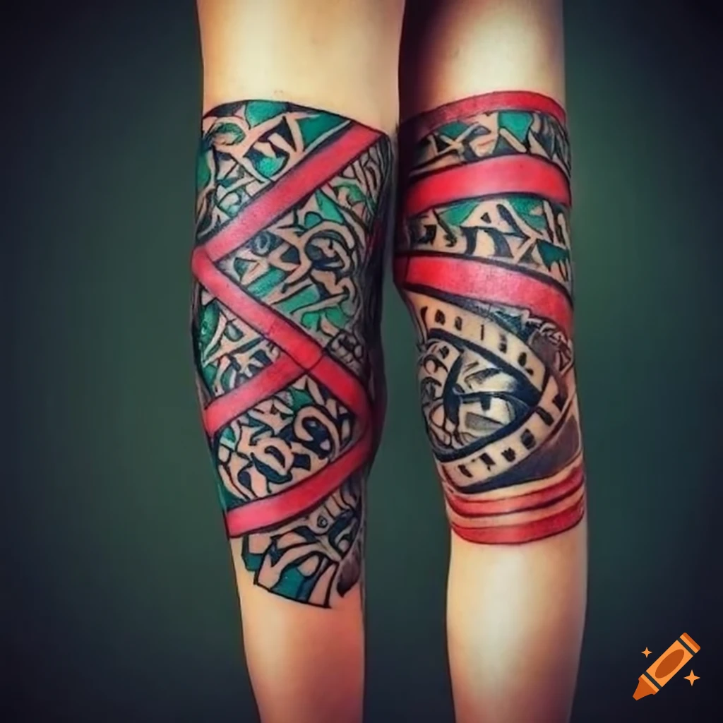 Colored traditional filipino band tattoo on leg on Craiyon