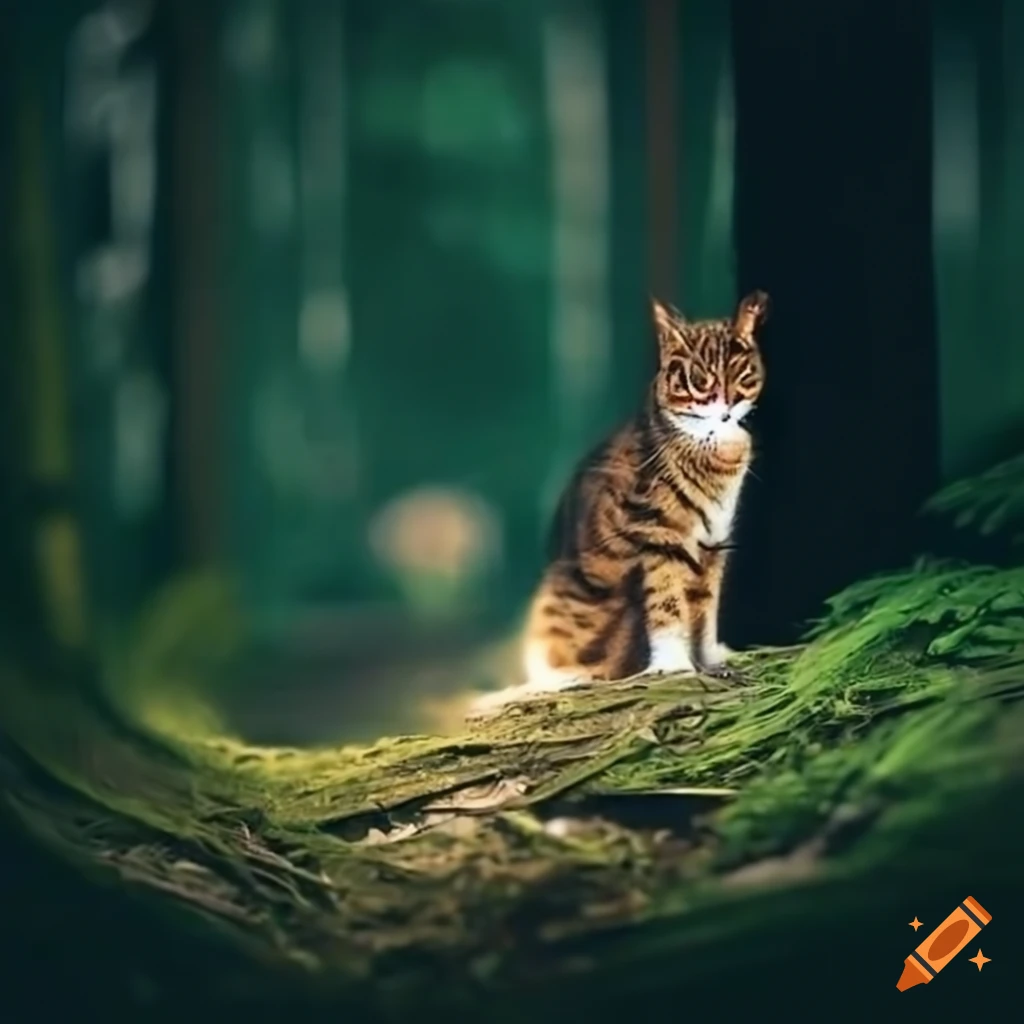 cat exploring the woods