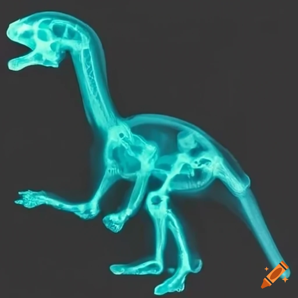 Xray of a toy dinosaur with broken bones on Craiyon