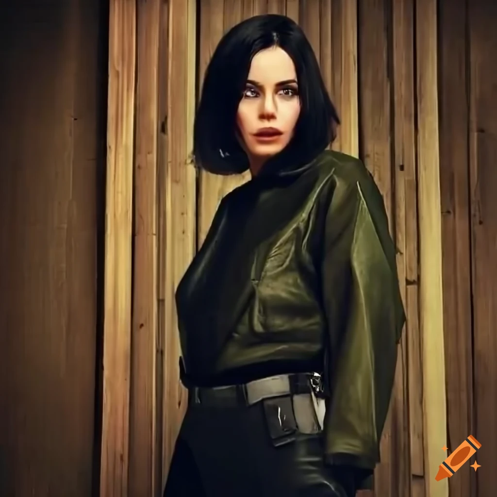 portrait of a young woman with black hair and trendy outfit