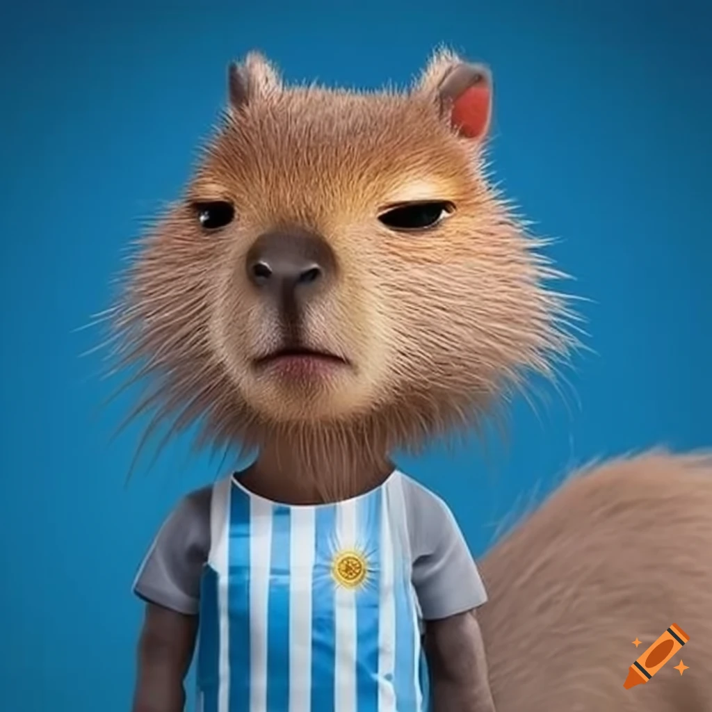 anime capybara wearing an Argentina t-shirt