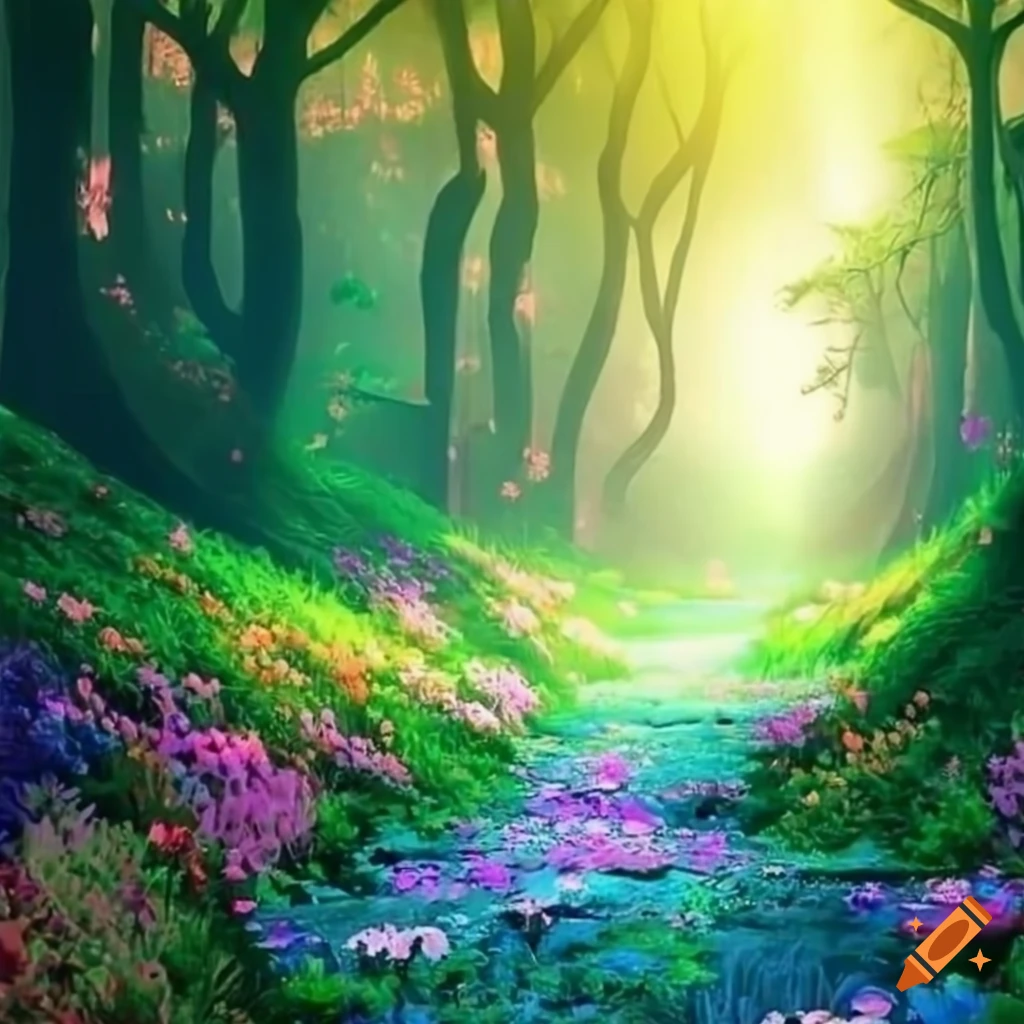 Colorful Fantasy Forest With Sparkling Flowers On Craiyon