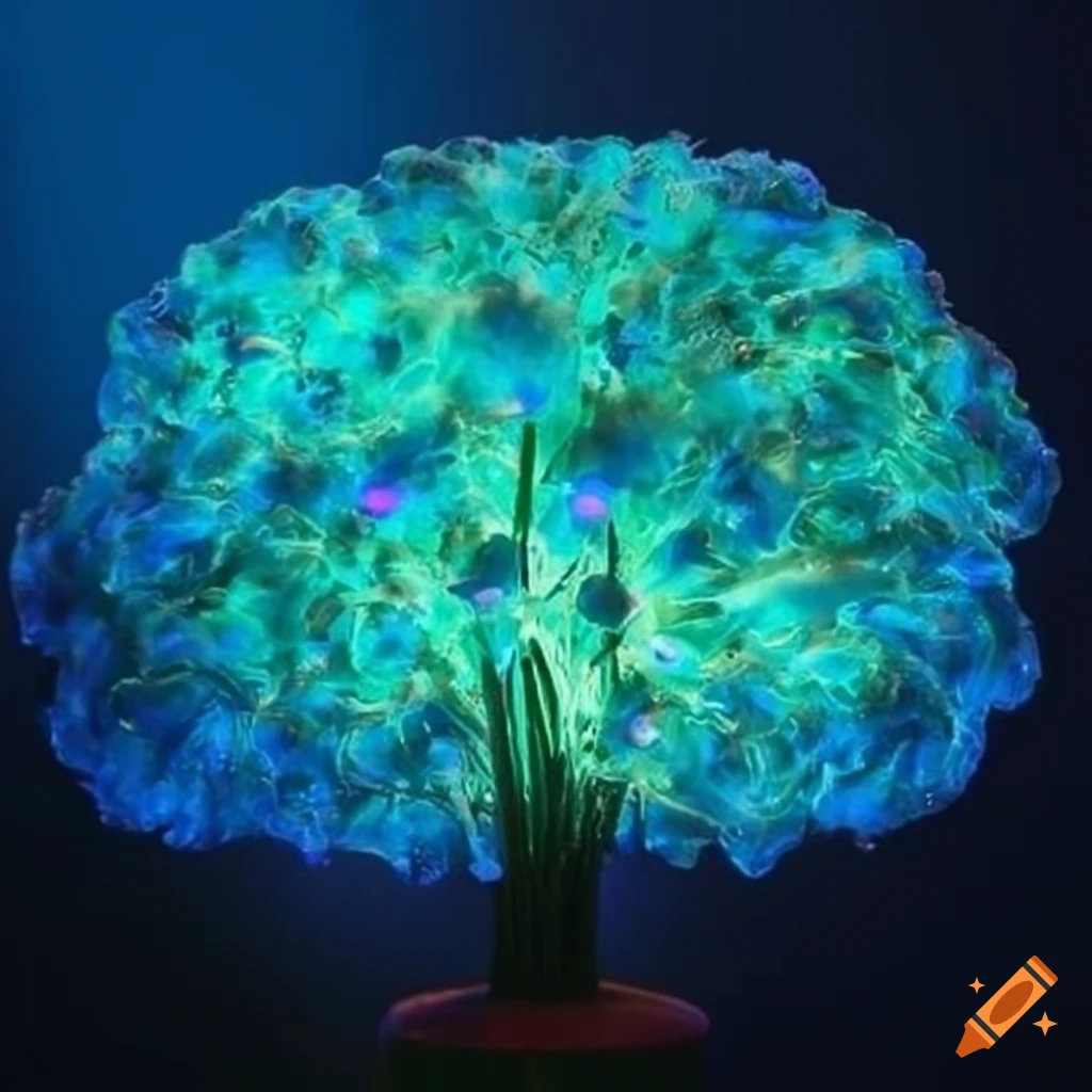 Blue glowing acid artificial plant on Craiyon