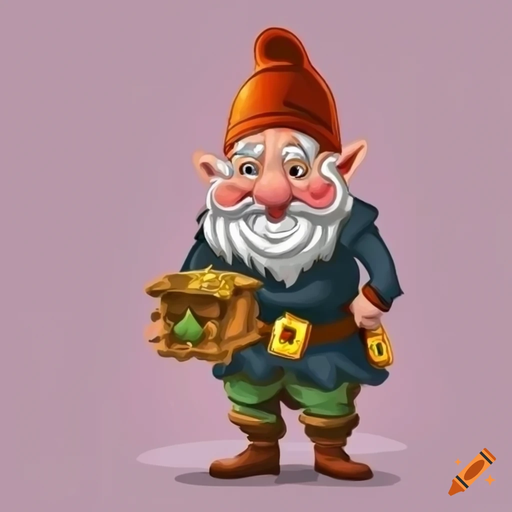 cartoon dwarf with a treasure