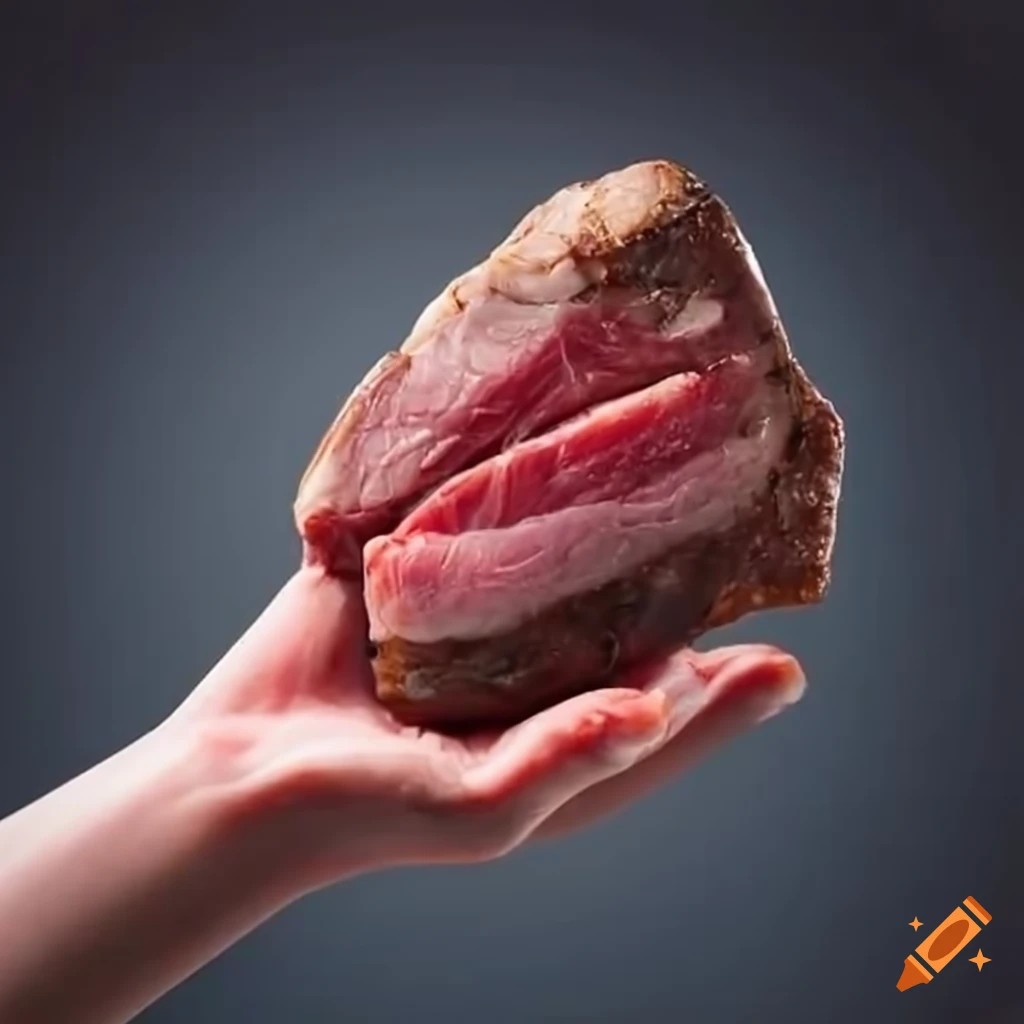 Cooked Steak In A Person s Hand On Craiyon