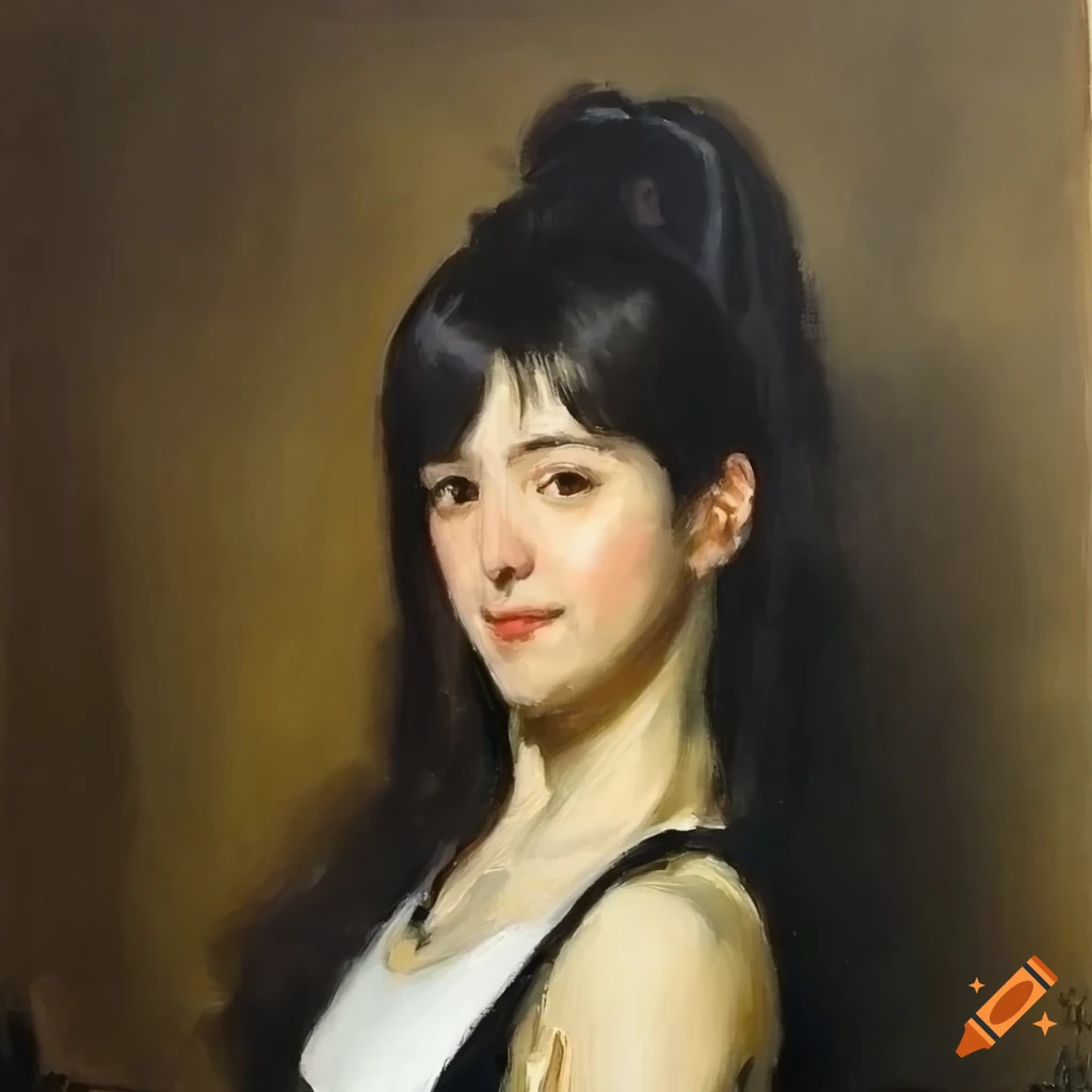 Oil painting portrait of tifa lockhart