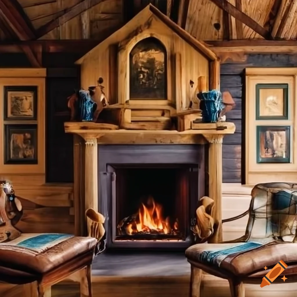 renaissance style living room with cozy fireplace
