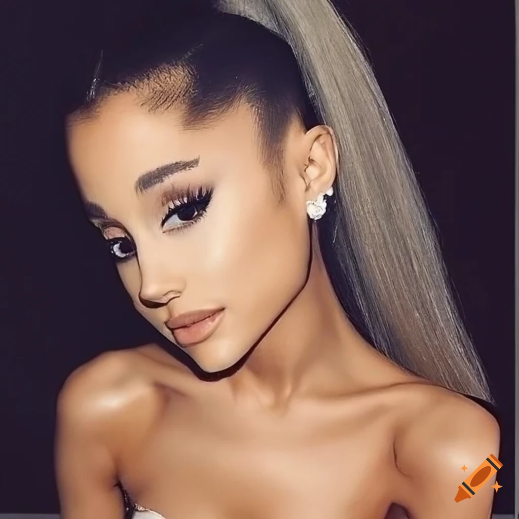 Ariana Grande with a sleek ponytail and glamorous makeup
