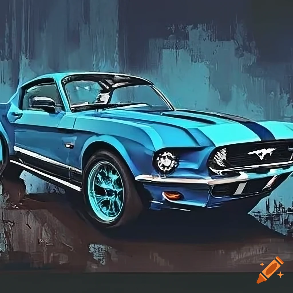 Pop art style blue ford mustang