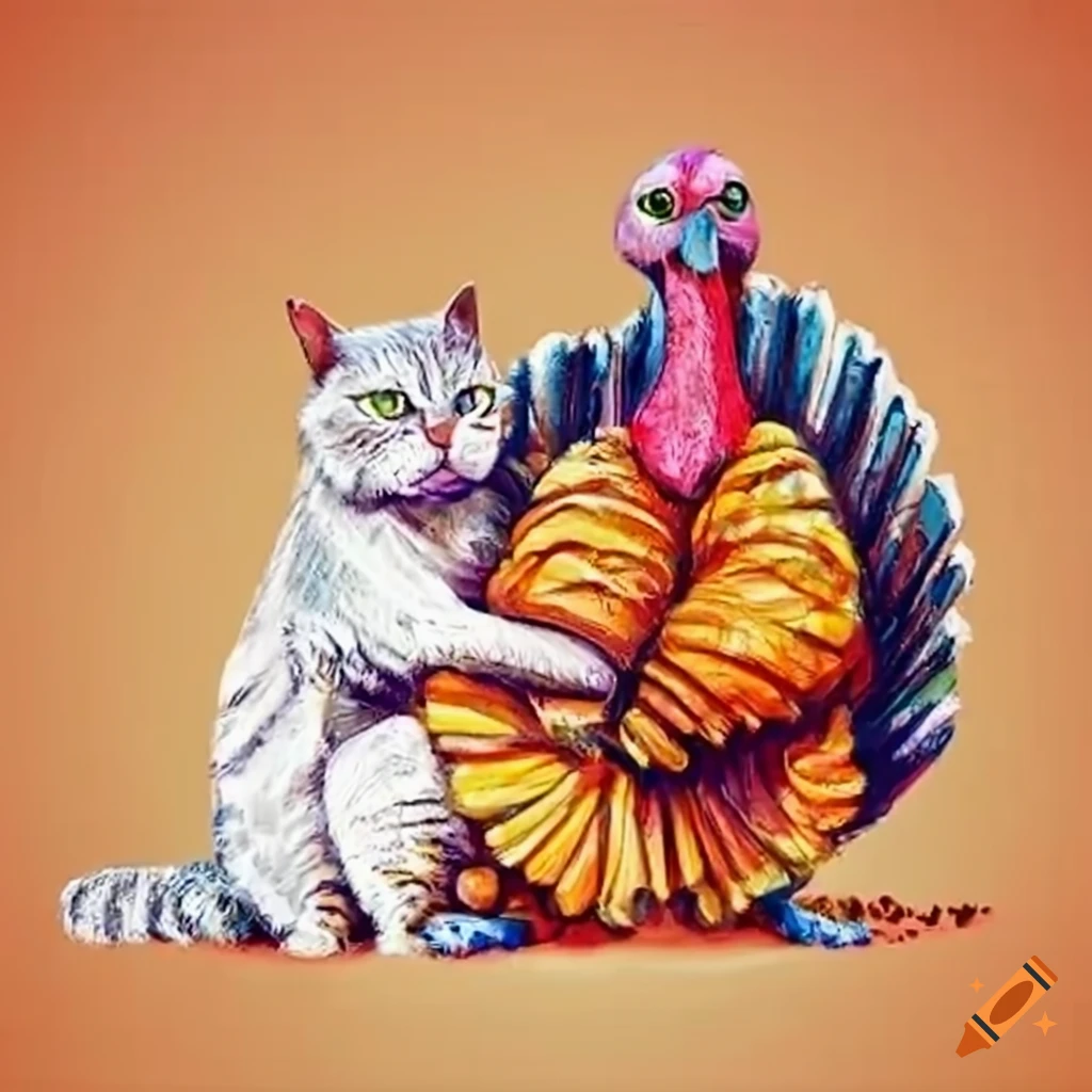 Cats fighting turkeys on a farm on Craiyon
