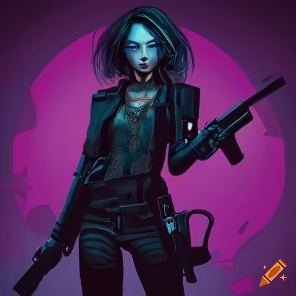 Cyberpunk Illustration Of A Girl With Guns 5567
