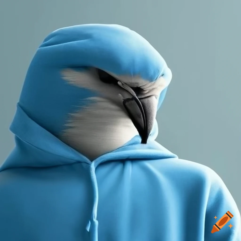 blue hoodie-wearing bird