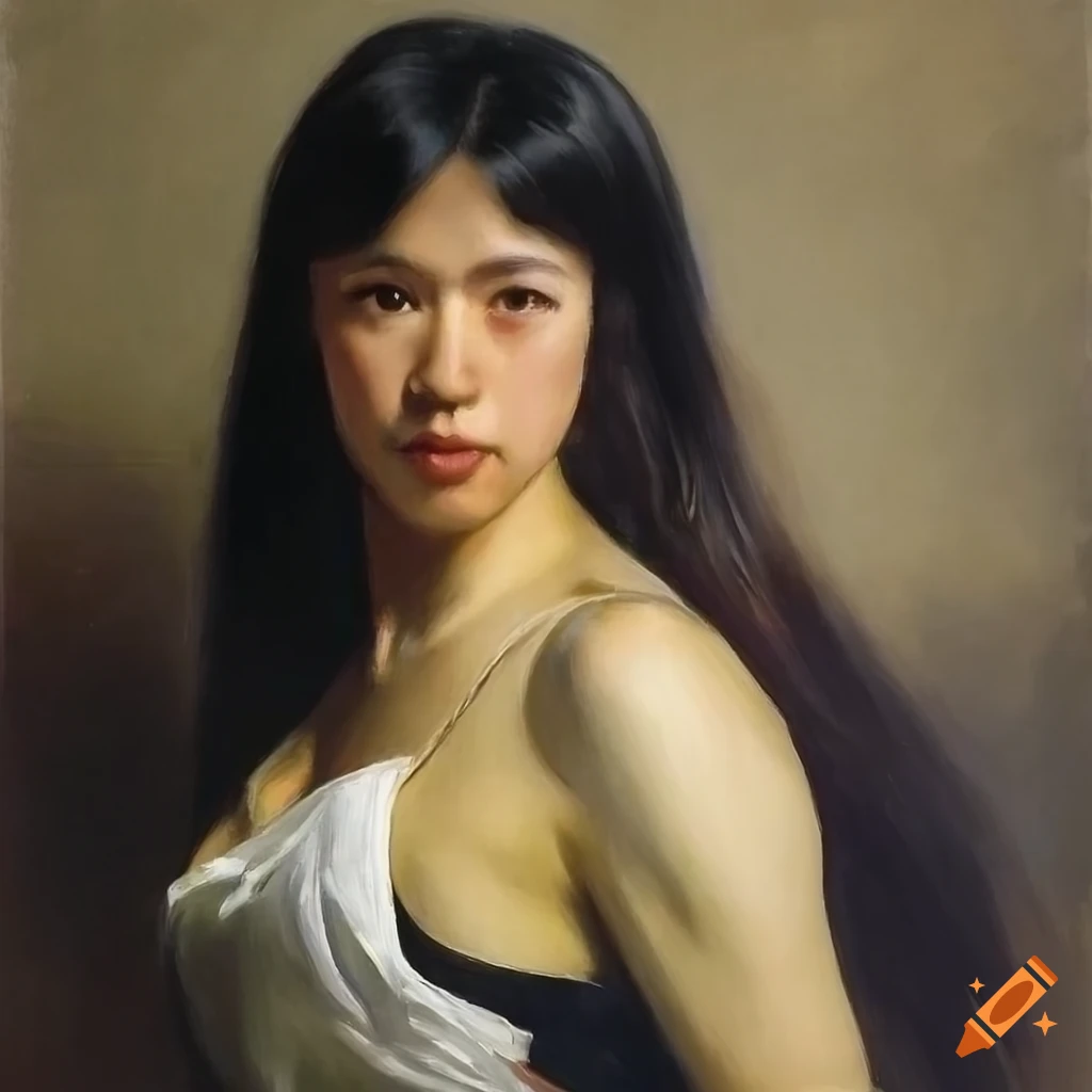 oil painting portrait of Tifa Lockhart