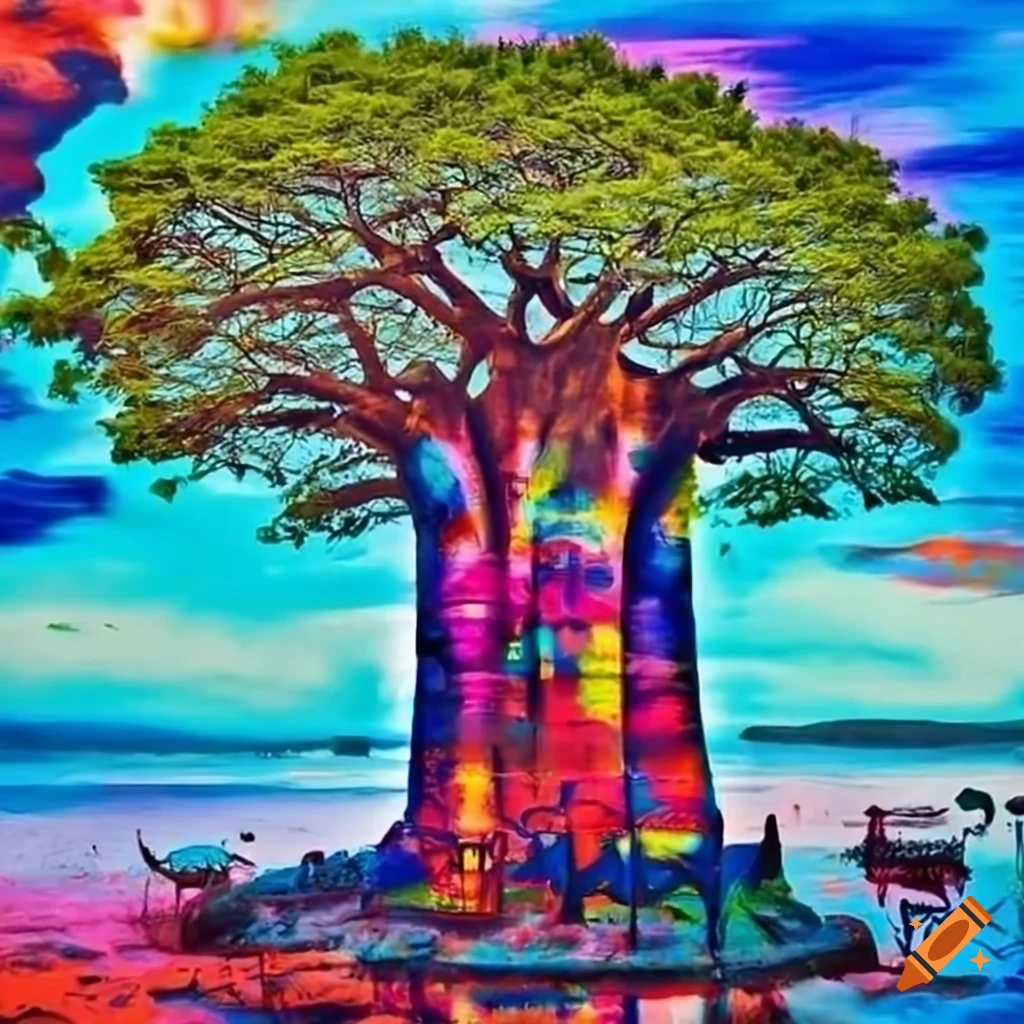 Colorful Graffiti Of A Baobab Tree In South Africa